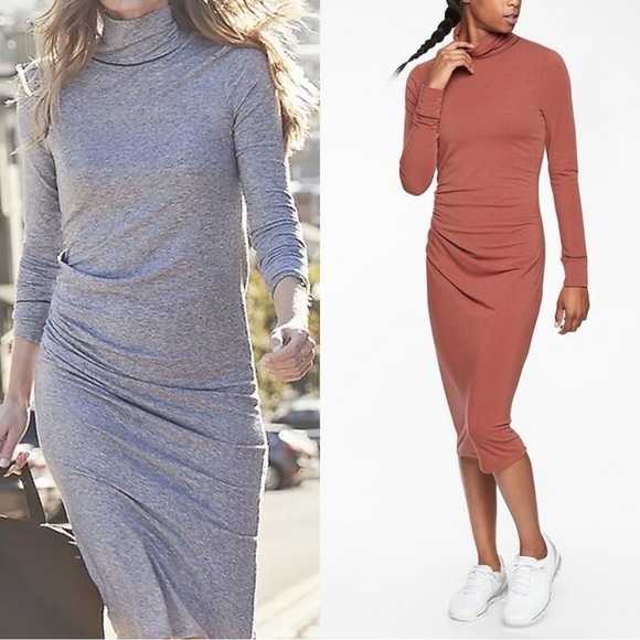 Athleta Dresses & Skirts - Athleta Weekday Industry Turtleneck Midi Active Dress | Light Gray | Size M